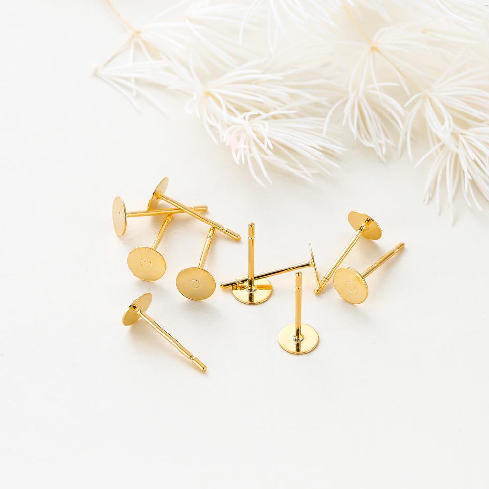 50pcs 14k 18k Plated Round Stud Earring Hooks 3 4 5mm Earrings Findings Components  For  DIY Jewellery Craft Supplies Making