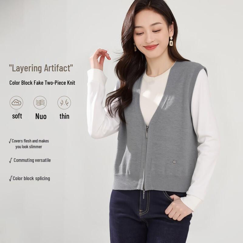 

Hstyle Faux Two-Piece Layered Knit Top for Women One Size F (170/88A)