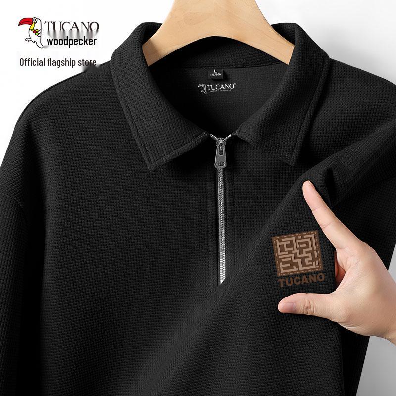 

Men s Trendy Long Sleeve Waffle Polo Shirt with Half-Zip and Turn-Down Collar M