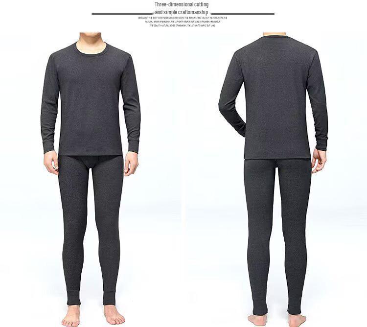 Męski Jesienno-Zimowy Ciepły Zestaw Bielizny z Okrągłym Dekoltem - Jednolity Kolor, Duży Rozmiar Warstwa Bazowa