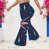 Women Plus Size High Waist Full Length Flared Pants White Star Printed Trousers