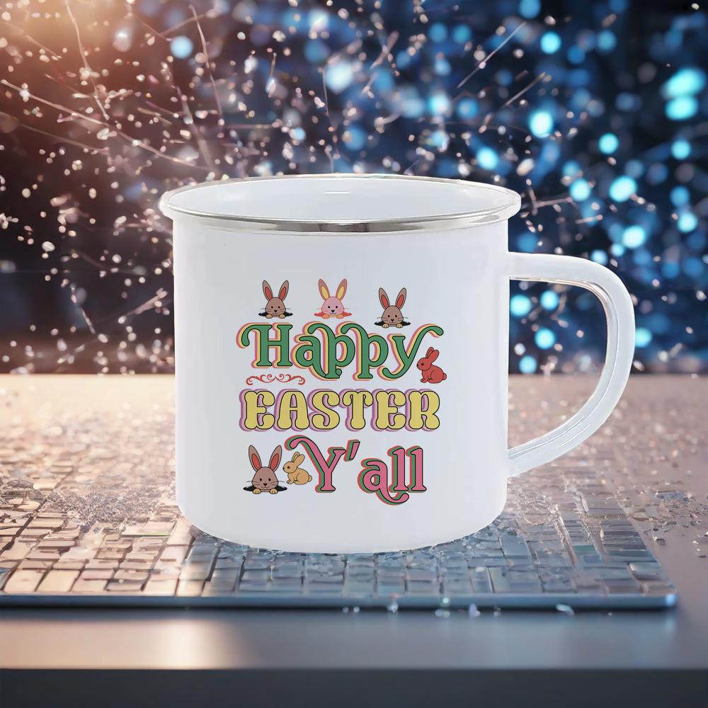 Happy Easter Themed Coffee Mugs Cute Coloful Juice Water Drinkware easy clean Mugs Novetly Rabbit Car Pattern Enamel Mug Safe