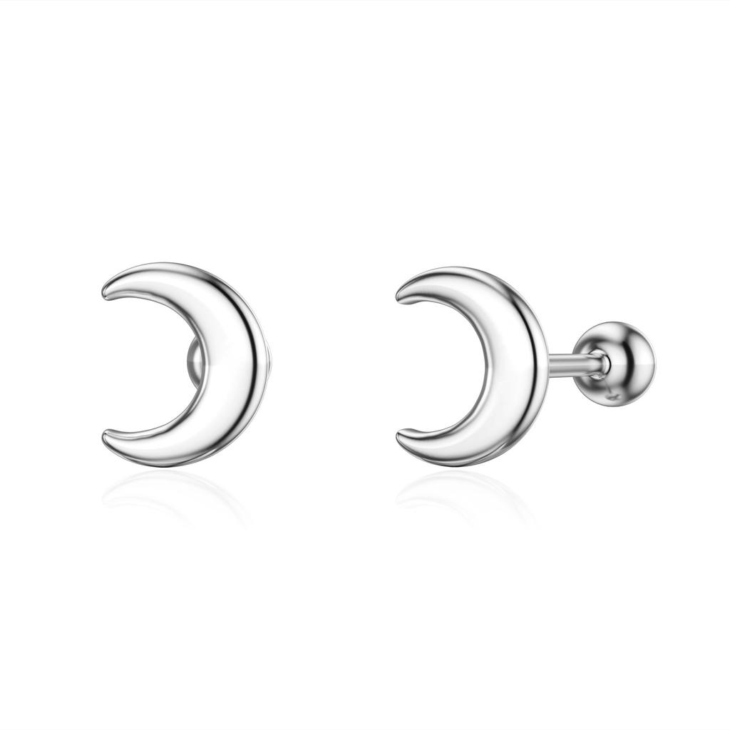 925 Sterling Silver Simple Earrings Screws Twist Ear Nails 0.8mm Earrings Female Anti -blocking Moon Earrings Real Rose Gold