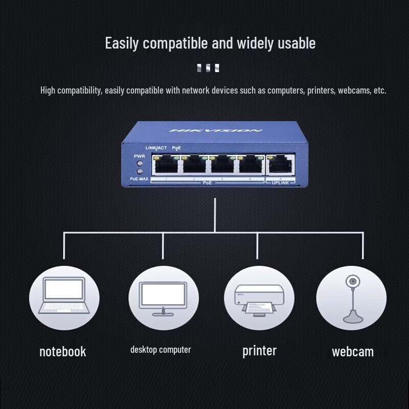 HIKVISION 5-Port Gigabit PoE Network Switch CN plug (adapter included)