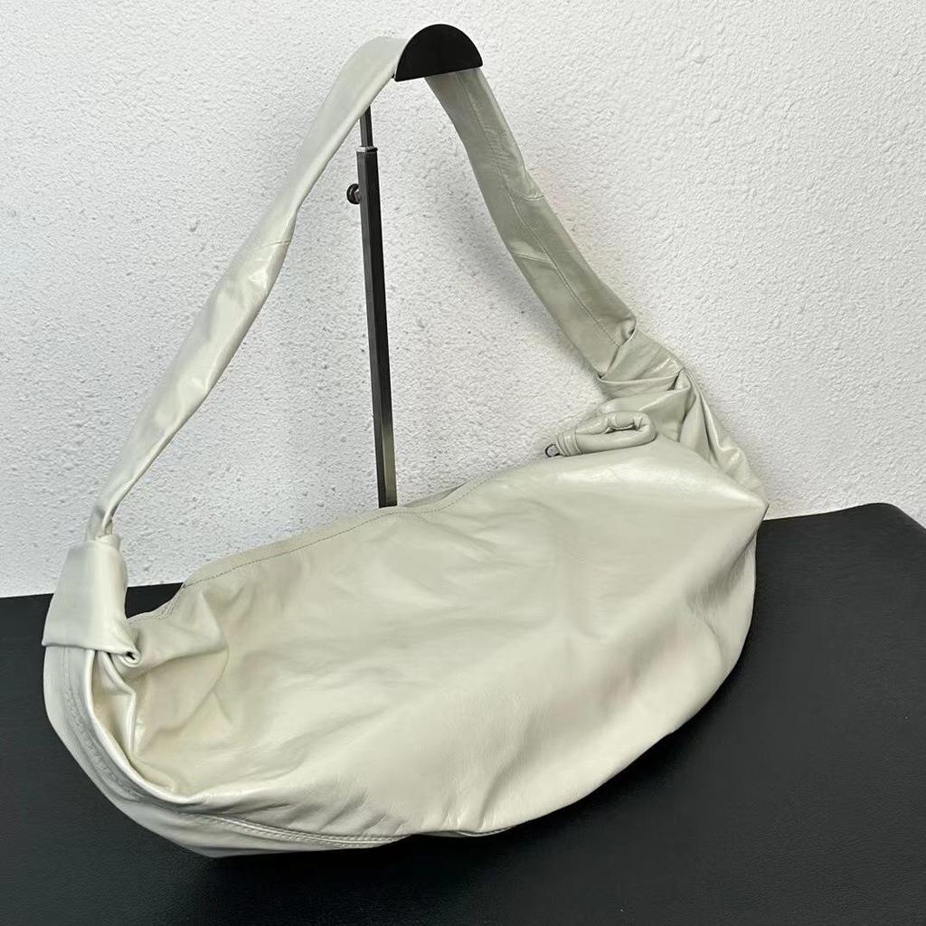 French Designer Croissant-Shaped Genuine Leather Messenger Bag for Women