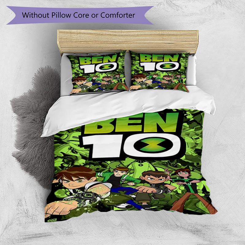 3-teiliges Bettbezug-Set (1 * Bettbezug + 2 * Kissenbezug, ohne Kern), Ben 10 Cartoon-Aufdruck Bettwäsche-Set, Schlafzimmer-Dekoration, Ganzjahres, Geburtstagsgeschenk