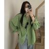 Hong Kong Style Vertical Striped Shirt New Style College Style Loose and Versatile Long-sleeved Shirt Spring and Autumn Wear for Women