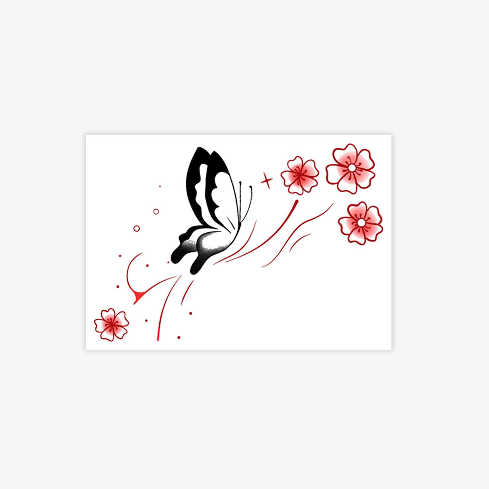 Gentle National Style Cherry Blossom Butterfly Tattoo Sticker Women Waterproof And Long-Lasting, Simulated Tattoo Simple Line Chest Sticker 7*9