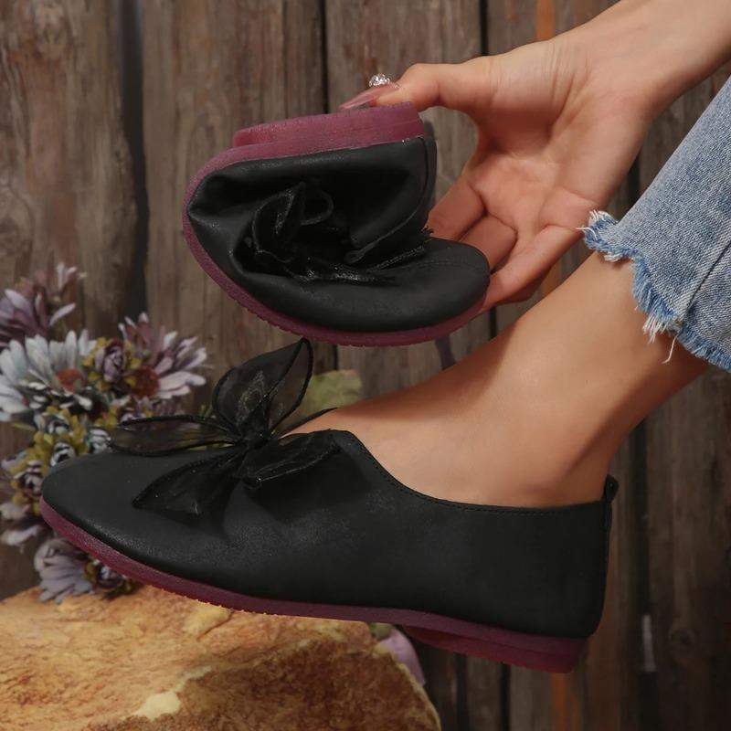 Women's Comfortable Flat Shoes, Decorated with Bows, Trending Round-Toe Chunky Shoes