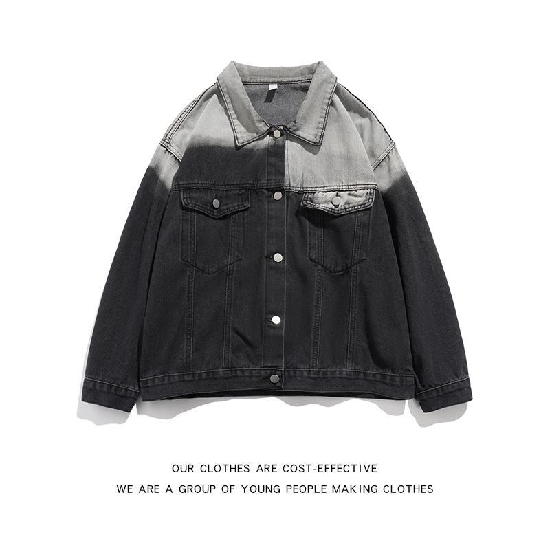 

Spring and Autumn New ins High Street Gradient Tie-Dye Denim Jacket Men s Jacket Couple Retro Fashion Top 3XL
