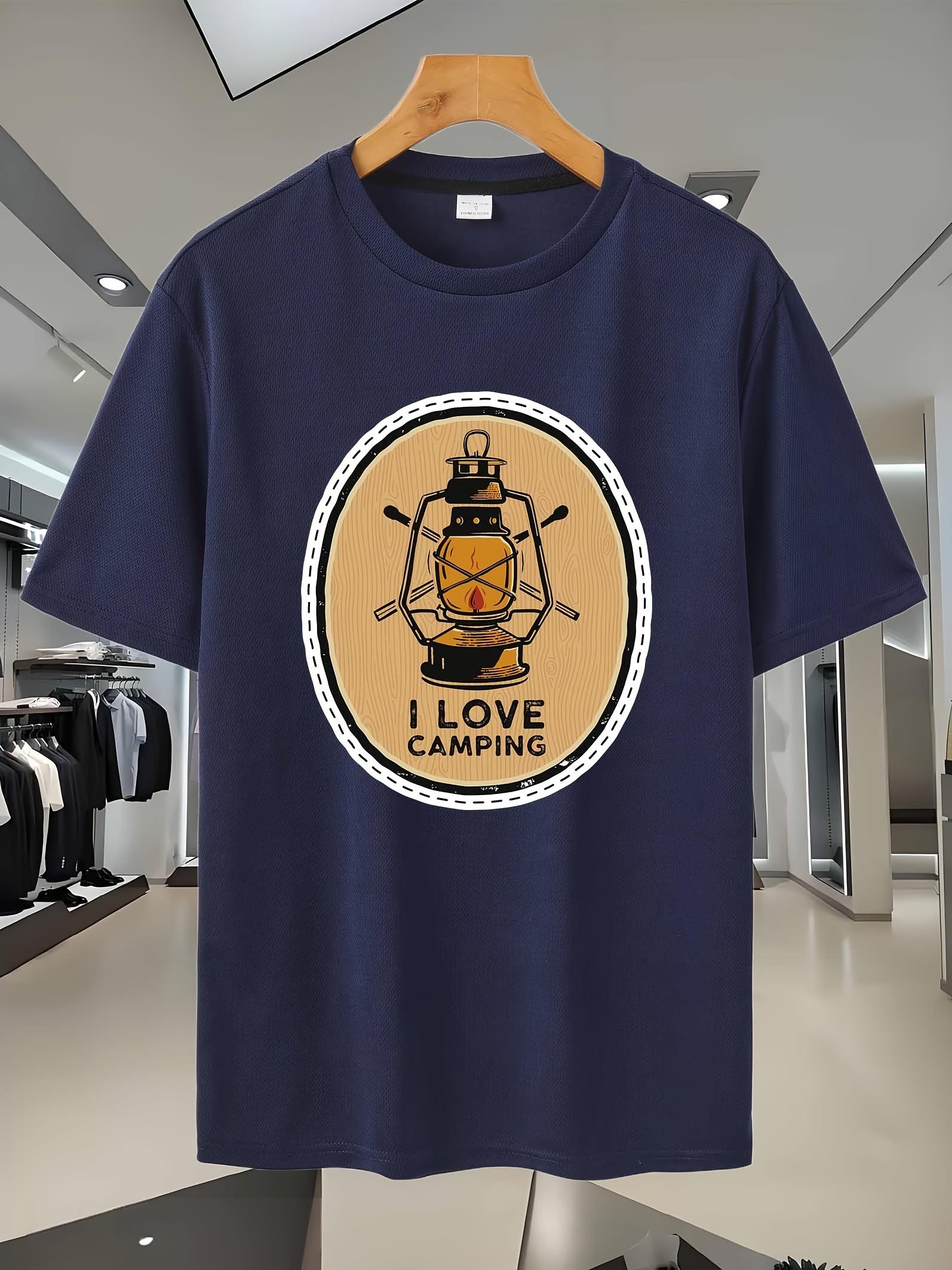 Breathable Mesh Short Sleeve T-shirt - I Love Camping Print XXL