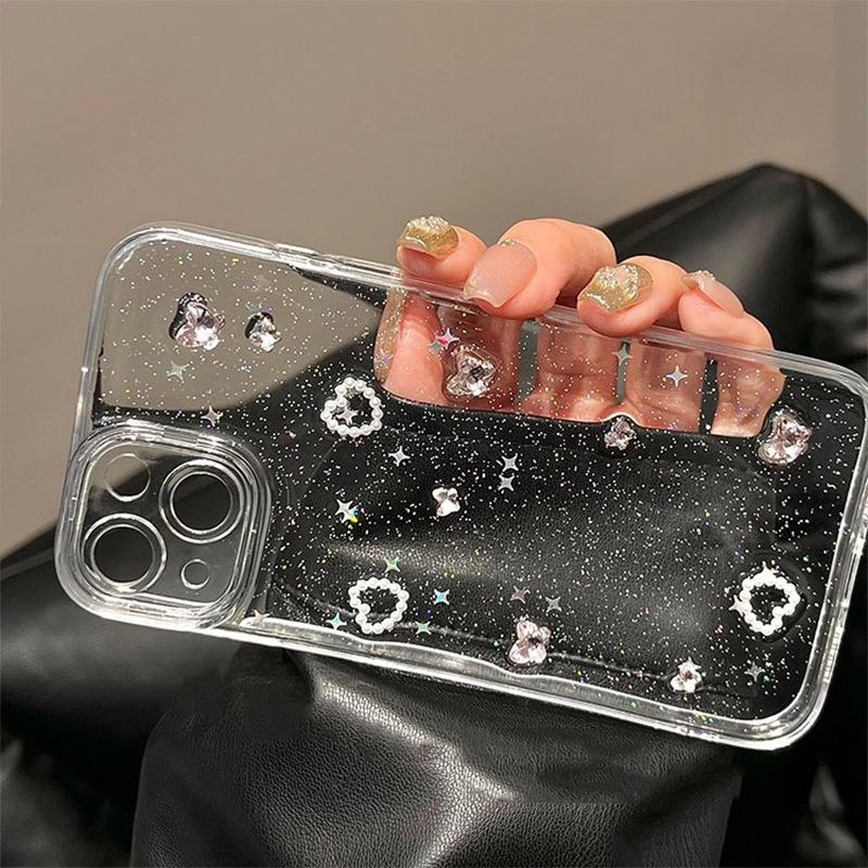 

Ins Style for Apple 17 Mobile Phone Case for IPhone16 Glitter Pink Rhinestone Gem Butterfly 13 Women’s Fine Hole Anti-Fall For iPhone 7/8/SE 2020