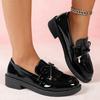 Mode Mode Schleife Lackleder Ballerinas Damen 2025 Übergröße Schwarz Mittel Absatz Loafers Frau Bequeme Slipper Einzelne Schuhe Weiblich
