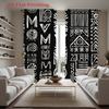African Geometric Print Curtains Black White Semi Transparent Polyester Window Drapes Design Set Of 2 Made With Rod Pocket