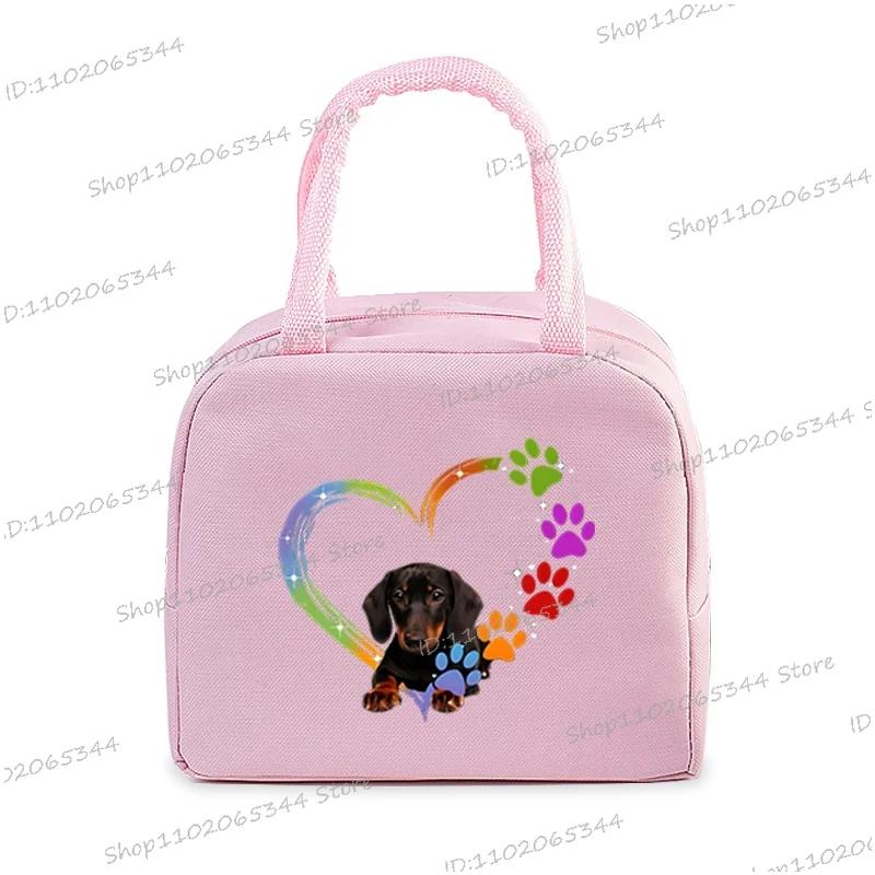 Colour Heart Cat Dog Paw Print Portable Lunch Bag Women Men Kids Food Thermal Box Multi-function Office Bento Insulated Handbag