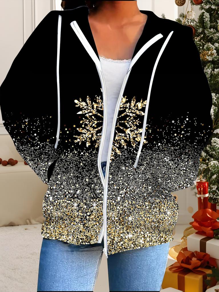 Christmas 3D Printed Hooded Cardigan Plus Size Autumn Winter Retro