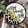 2D Flat, 1pc Round Aluminum "Home Sweet Home" Metal Sign, Rustic Cow Print & Sunflower Farmhouse Wall Plaque, Waterproof & Rustproof, Perfect for