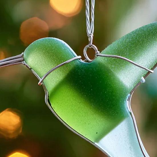 Sea Glass Bird Ornaments Handmade Ocean Style Hummingbird Bluebird Hanging Decoration Sea Glass Art Keepsake for Coastal Xmas Tree Decor