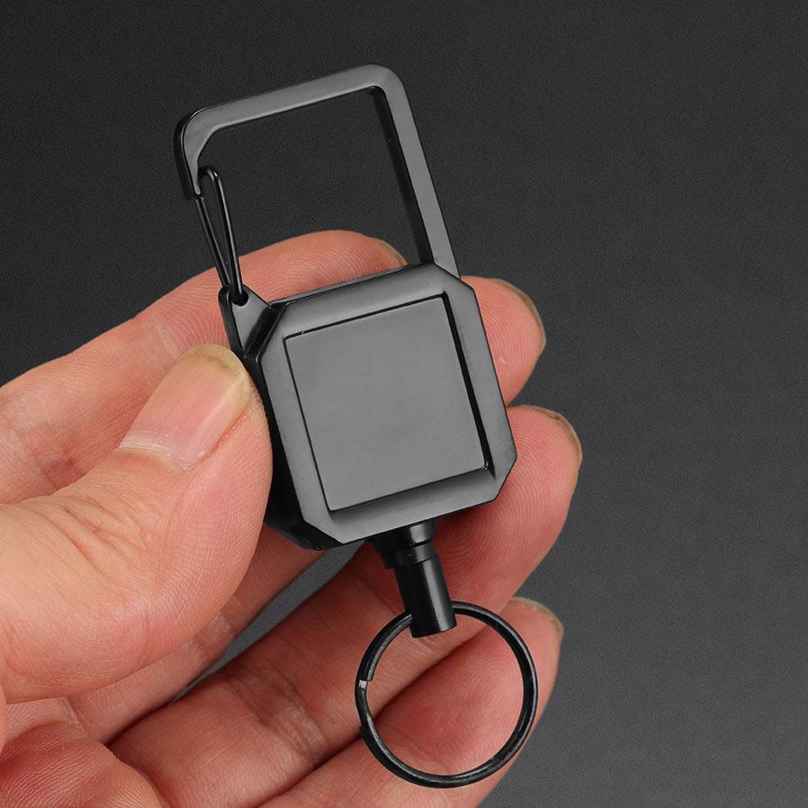 All-Metal Outdoor Square Keychain with Retractable Zinc Alloy Carabiner