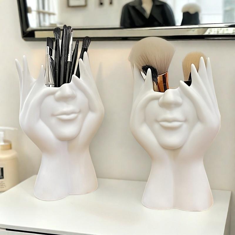 Modern Makeup Box with Mirror & Brush Holder. Elegant Heart Design, Large Capacity. For Vanity, Bathroom, or Desk.