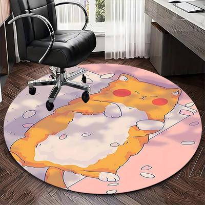 1pc Anime Cat Round Carpet Office Chair Mat, Non Slip Rug for Home Decor, Gift, Office, Living Room, Bedroom