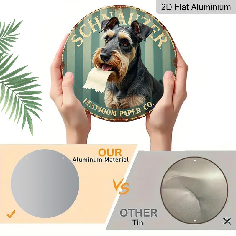 2D Flat 1pc, 8x8 In, 2D Printed Aluminum Metal Sign Featuring A Schnauzer and Toilet Paper Theme, Suitable for Door Decoration, Walls, Home, Rooms