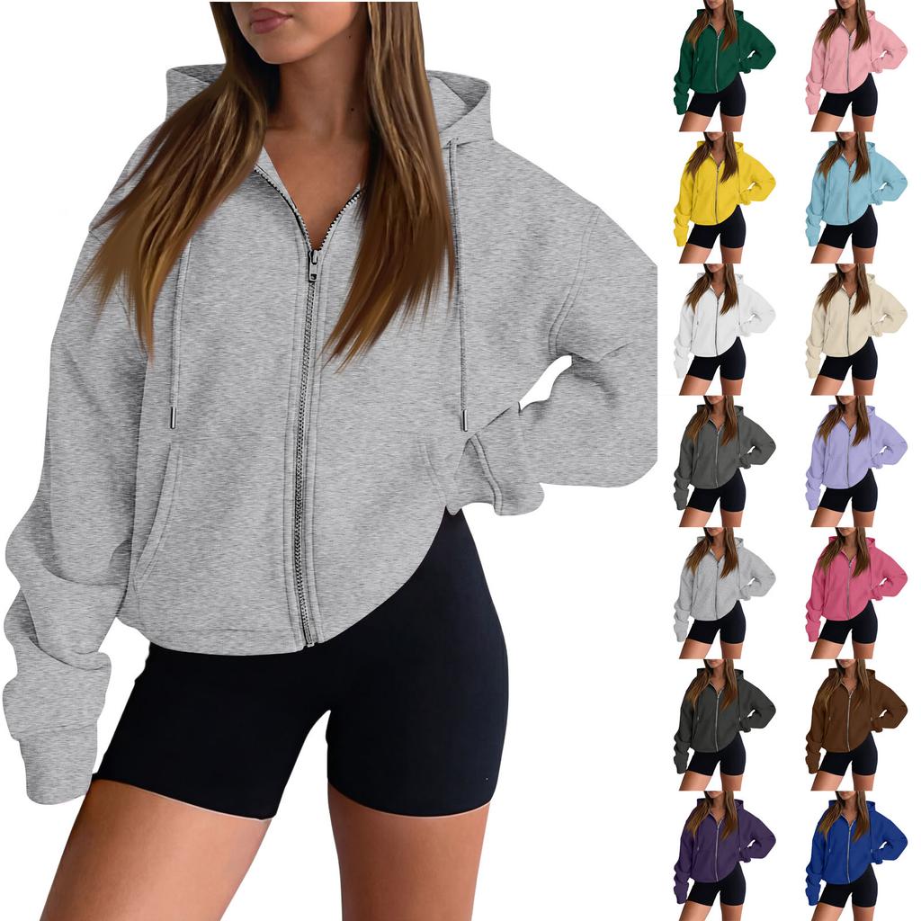 Women’s Long Sleeve Zip Up Hoodie Jacket with Drawstring Hood Casual Loose Fit Sweatshirt Outerwear for Everyday Wear