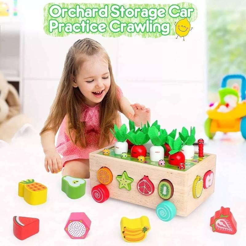 Colorful Educational Wooden Farm Fishing Shape Matching Car Toys For Kids