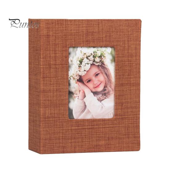 Portable Photo Album Linen Cover Picture with Front Window 100 Photos Durable 4x6 Slip-in Book for Wedding Vacation Family Baby Pictures