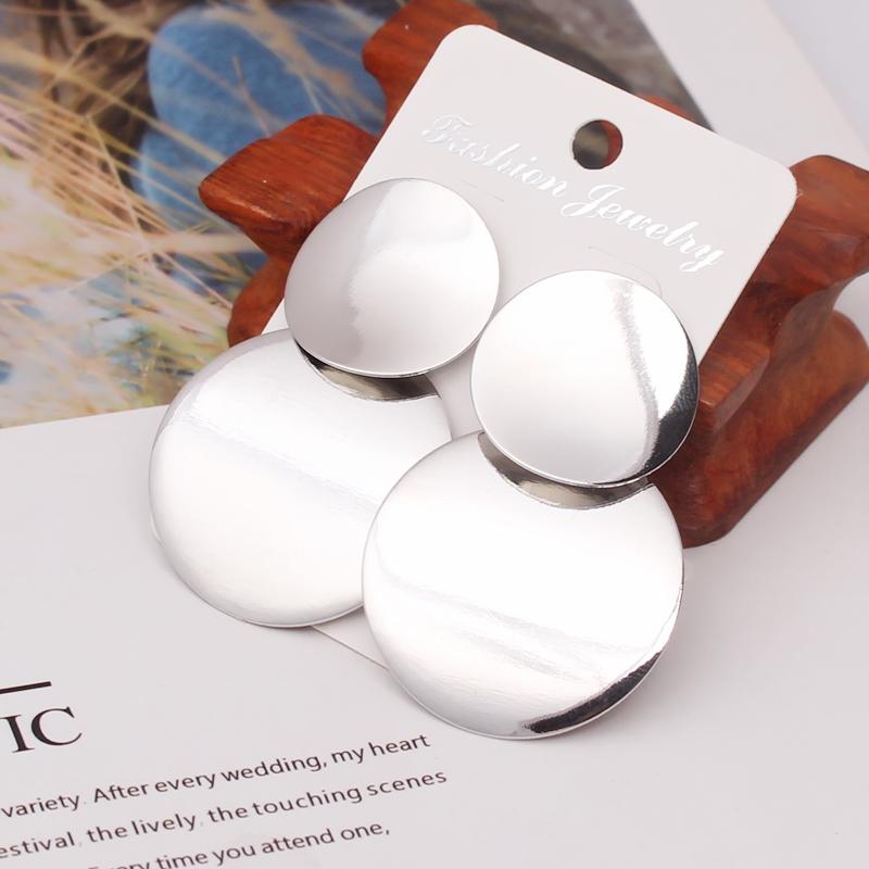 9Colors Double Round Wafer Drop Earrings for Women European American Colorful Geometry Metal Hyperbole Brincos Party Jewelry