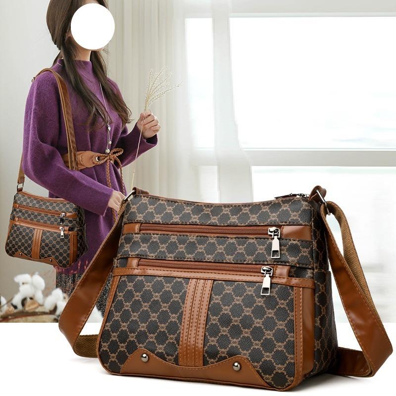Women Large Capacity Patchwork Pattern Bag Middle-Aged Mom Shoulder Bag Crossbody Bag Daily Commuter