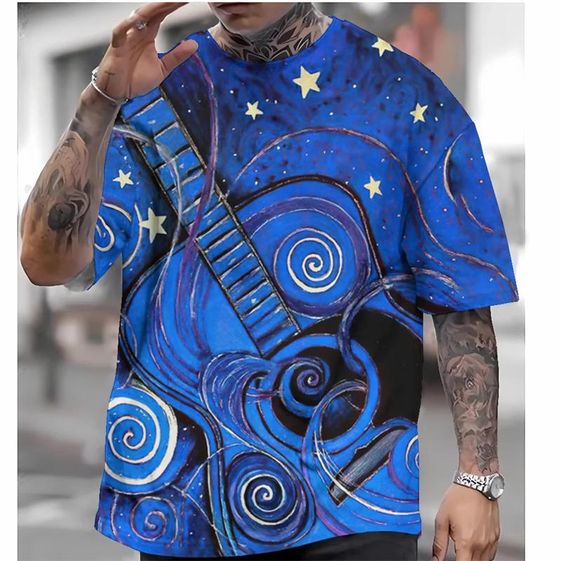 Retro Men's Short Sleeve T-shirt 3d Rock Music Print Tee Shirts For Men Clothing Summer Quick Dry Tees Top Street Harjauku
