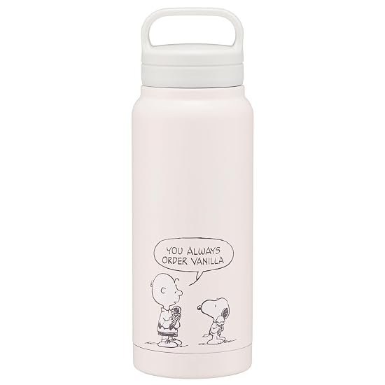 Skater Insulated Stainless Steel Mug Bottle, 500ml, with Screw Handle, Snoopy Smoky Pastel Pink, STS