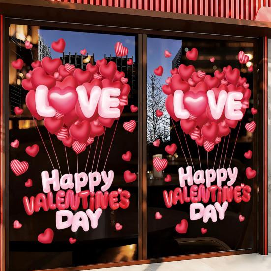 Valentine's Day Window Clings Decoration Red Pink Heart Stickers Reusable Static Decals for Home