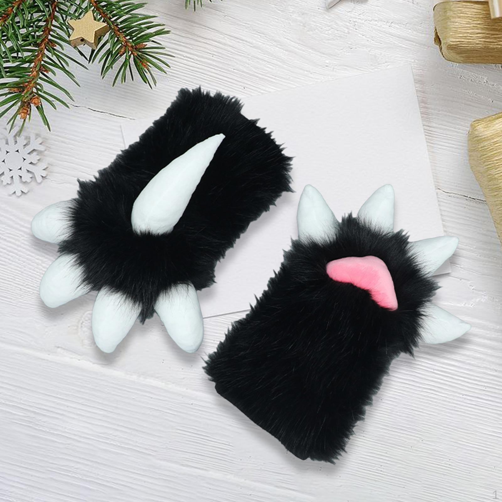 

Перчатки Лапа Дракона, Животный Коготь, Плюшевые Перчатки для Вечеринки, Ночного Клуба, Ролевой Игры Black White