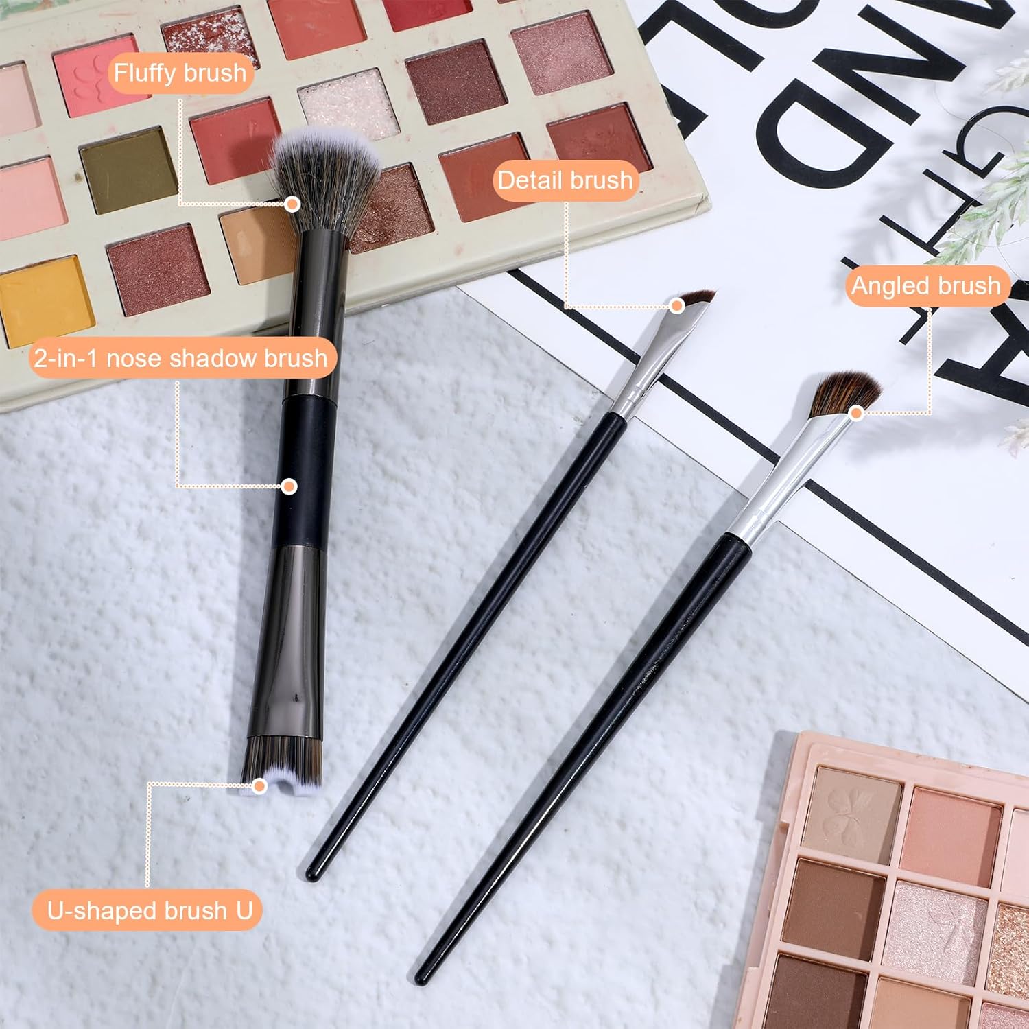 3PCS Nose Contour Brushes, 2-In-1 U-Shaped Brush & Precision Fluffy Contouring Brushes for Nose Sculpting Defining Highlighting Powder Contour Makeup