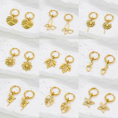 Bohemian Leaves Mandala Flower Charm Hoop Earring Women Romantic Butterfly Elf Ear Jewelry Girls Stainless Steel Earrings Gifts