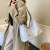 Vintage Simple Large Capacity Women's Shoulder Bag Korean Style Solid Color Casual Tote Bags Trendy PU Zipper Messenger Bags