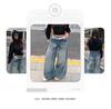 2025 Autumn Women's Loose Wide-Leg Stacked Hem Trendy Banana Jeans