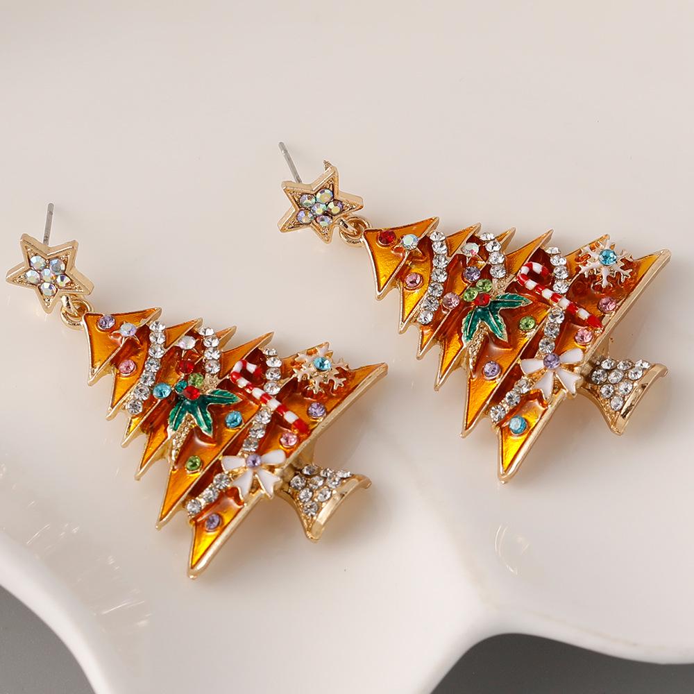 Exquisite Legierung Emaille Weihnachtsbaum Ohrstecker mit Diamanten - Nischen Design für Damen