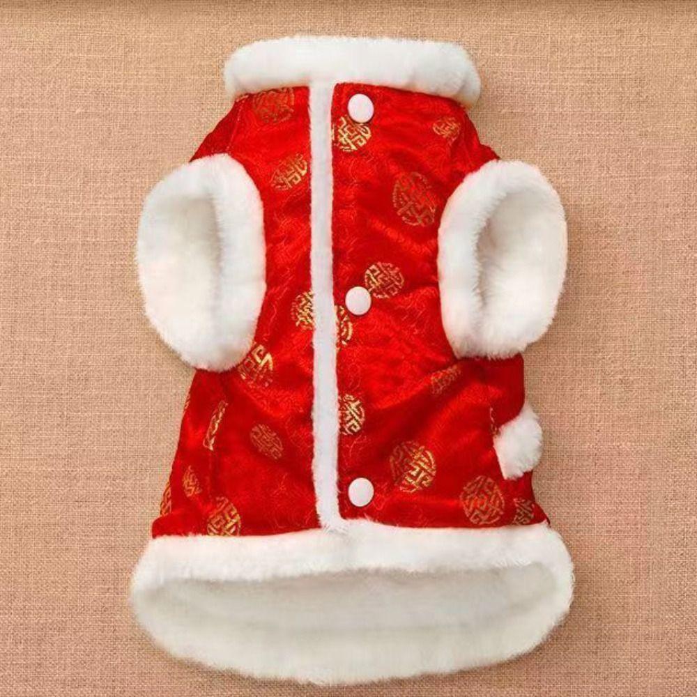 Chinese Style Cat Cotton Clothes Warm Thickened Winter Pet Clothes Comfortable Soft Dog Vest Coat New Year Celebration