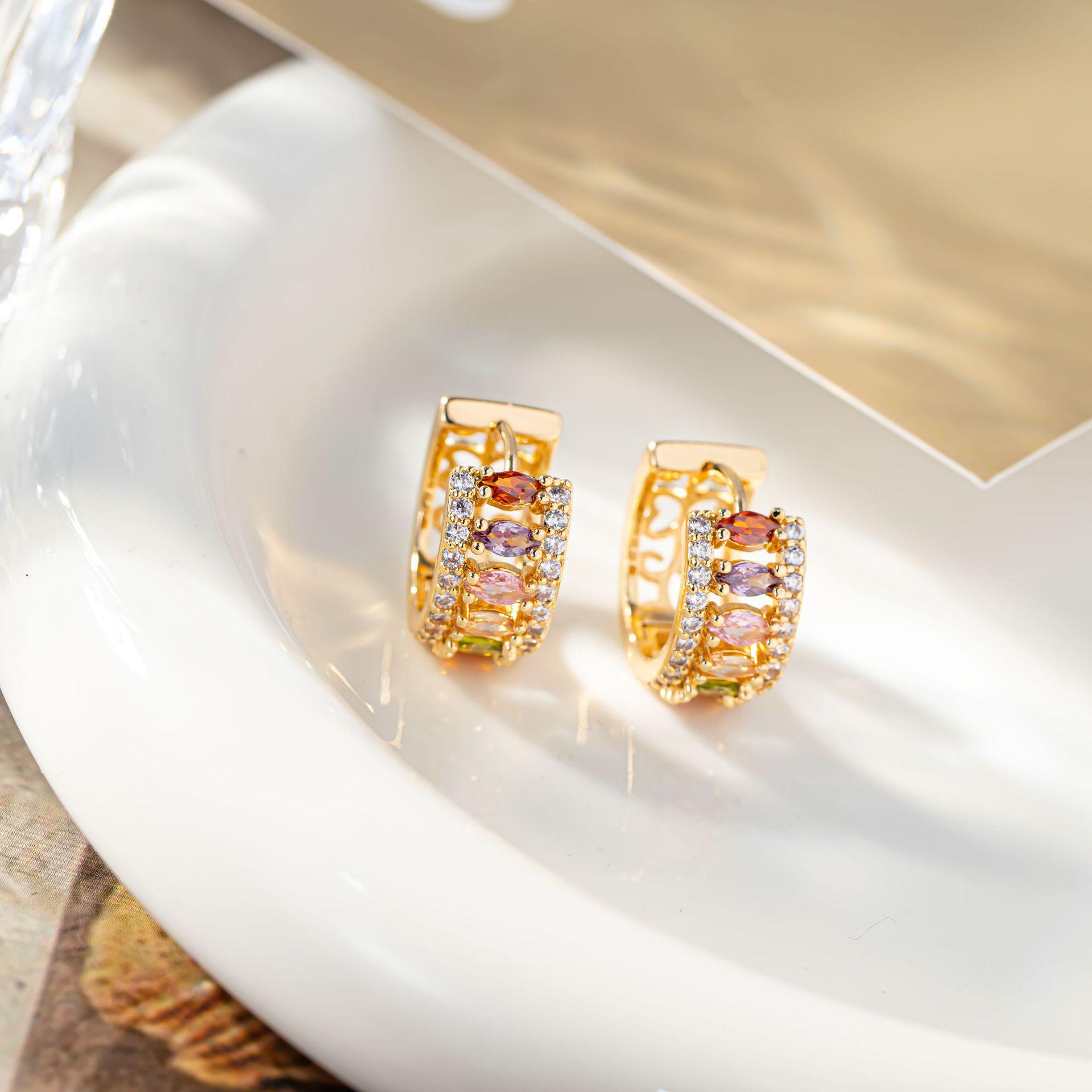 Multi-Color Crystal Openwork Luxury Earrings - Women s Jewelry