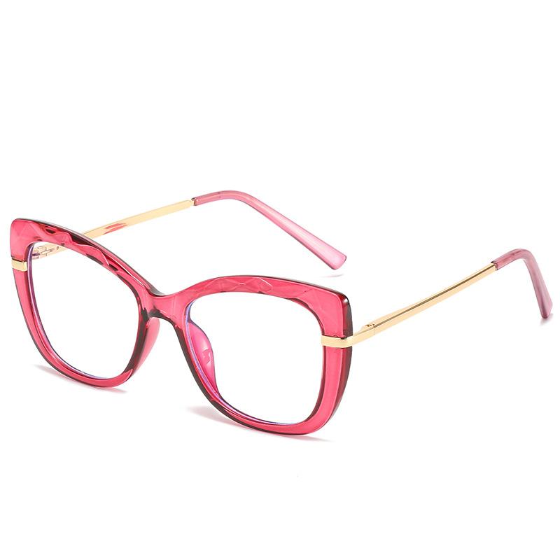 Cat'S Eye Crystal Cut Glasses Frame Trendy With Tr Spring Leg Flat Mirror Retro Frame