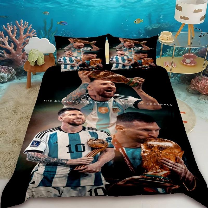 Squisito Set Copripiumino Calcio M-Messi Set Biancheria da Letto Giovani Bambini Ragazza Ragazzi Lusso Regalo di Compleanno Decorazione Camera da Letto Set 2/3 pezzi