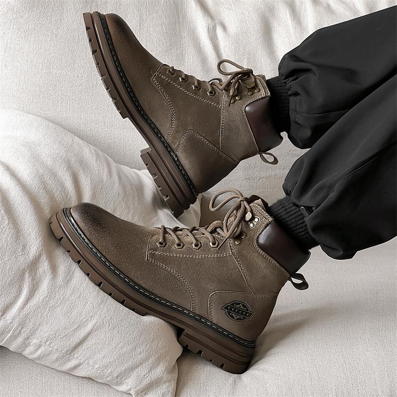 Fashion British Style Men's Desert Boots High Quality Men Casual Leather BootsThick Bottom Designer Lace-Up Ankle Boots High Top Shoes