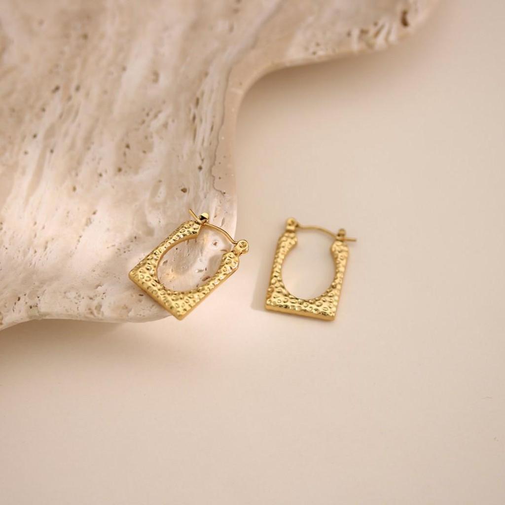 18K Gold Plated Geometric Irregular Hammered Stainless Steel Earrings