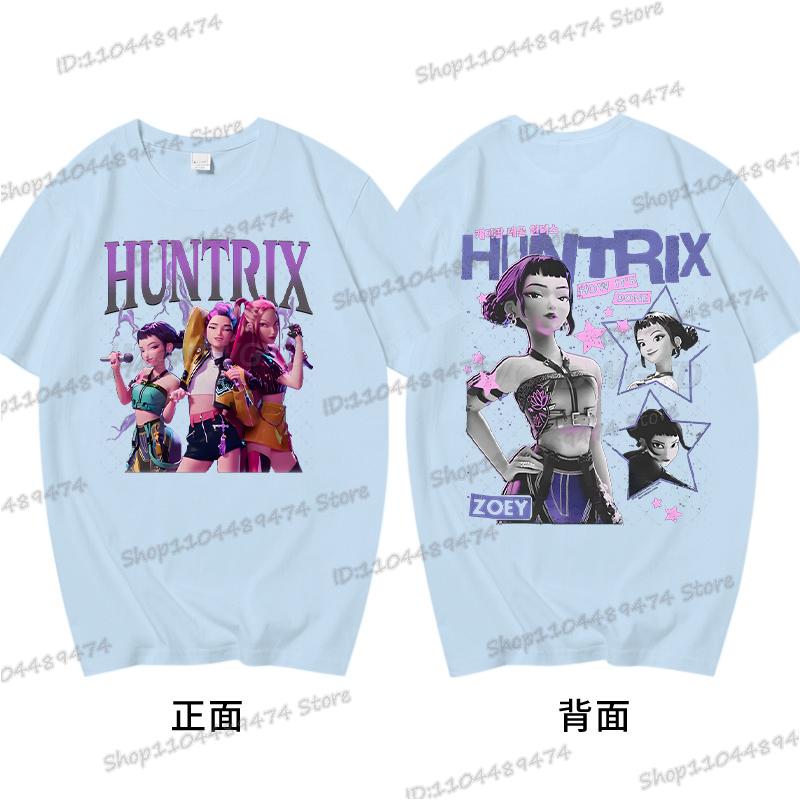 KPop Demon Hunters Rumi Zoey Miba T-shirt Men Korean Anime T Shirt Cartoon High Quality Cotton Tshirt Fashion KPop Tee Female