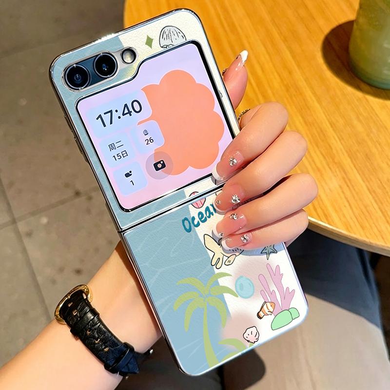 Whale Planet Print PU Leather Phone Case For Samsung Galaxy Z Flip7 FE Flip6 Flip 7 6 5 5G Silver Plating Frame Hard Back Cover