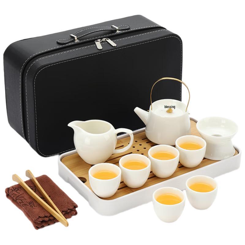 Woding Mutton-Fat Jade White Porcelain Travel Gongfu Tea Set