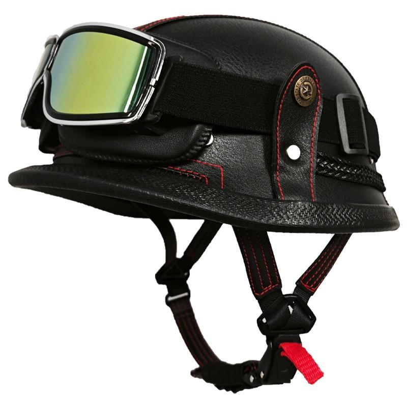German Handmade Leather Helmet Men and Women Four Seasons Half Helmet Electric Vehicle Helmet Retro Steel Helmet